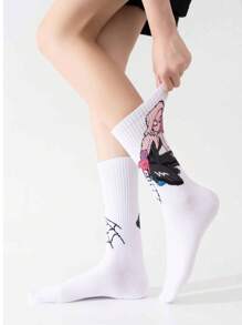 5 Pairs Unisex Mixed Colors Creative Pattern Mid-Calf Socks, Suitable For Daily Wear, Great Gift For Family And Friends