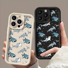 Shark Comfortable To Hold, Durable And Stylish, High Quality Protective Phone Case, Suitable For Iphone 16/15/14/13/12/11/X/7/6 Series, Black/White Background, Camera Lens Protection, Shockproof, Anti Slip, Lightweight, TPU Material - 黑色 - 查看 6