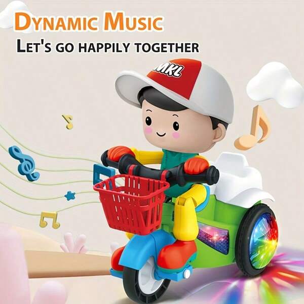 1 Peça Brinquedo Triciclo de Manobras, Brinquedo Triciclo Elétrico, Brinquedo Interativo para Crianças com Música e Luz, Triciclo de Manobras com Rotação de 360°, Carro de Dança de Desenho Animado, Presentes de Aniversário para Crianças, Meninas e Meninos