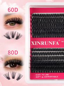 60D+80D假睫毛簇妆睫毛套装240片大容量DIY单簇分段式自延长睫毛10--18mm自然浓密混合套装节日派对和初学者必备 - 黑色 - 查看 2
