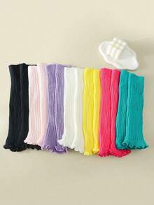 1 Pair Girl's Ruffled Knee High Boot Socks, Acrylic 100% Soft Breathable Leg Warmers, Solid Color, Knit Fabric, Machine Washable - Spring Summer - Multicolor - View 7