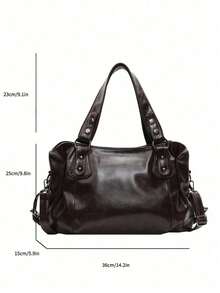 1 Piece Vintage Handbag With Large Capacity, Vintage PU Shoulder Bag, Casual Women's Handbag - 黑色 - 查看 4