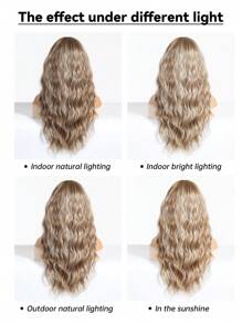 女士长波浪渐变棕色混合金色挑染假发，合成发质，耐热渐变色假发，适合日常派对角色扮演使用 - 24 英寸 - 漸層棕色 - 查看 10