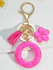 1个粉色闪光字母钥匙扣亚克力吊坠，个性化学生背包钥匙圈，花朵流苏装饰，汽车配件包包挂饰，适合上学、哥特风、Y2K风格、万圣节、教师节、圣诞节礼物创意，包包配件挂绳带证件夹，汽车配件包包挂饰，汽车配件，送给朋友或姐妹的礼物 - 玫紅色 - 查看 27