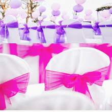 10pcs Organza Chair Sash, Organza Bowknot Chair Back Decor For Dining Table, Wedding Supplies, 18cm Width, 275cm Length, Need DIY To Tie Into Butterfly Shape, Gauze Decorative Ribbon For Party, Graduation, Wedding, Ceremony, Packaging