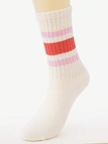 1 par/5 pares de calcetines a rayas de color de dopamina, para uso doméstico, fitness, transpirables y que absorben la humedad, calcetines largos de tubo para mujeres, aptos para todas las estaciones