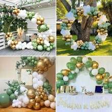 30pcs Sage Green, Gold & White Confetti Balloons For Party Decorations, Suitable For Birthday, Engagement, Wedding, Graduation Events