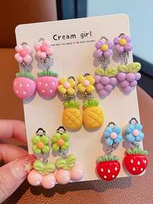 Bộ 10 chiếc khuyên tai kẹp dễ thương cho thiếu niên, khuyên tai màu hồng, công chúa, khuyên tai giả không đau không xỏ khuyên cho thiếu nữ, trang phục hàng ngày đáng yêu, khuyên tai mặt dây chuyền công chúa - Halloween, quà tặng năm mới cho thiếu niên, không kèm thiệp - Nhiều màu - Xem 5