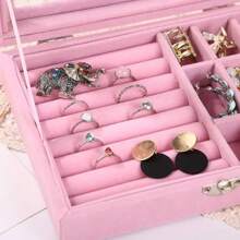 S/L Transparent Ribbon Covered Jewelry Box, Three-Layer Jewelry Storage Box, Large Multifunctional Jewelry Storage Box With 2 Drawers, Soft Dust-Proof Jewelry Display Box For Rings, Earrings, Necklaces, Bracelets, Velvet Interior Suitable For Girls For Women Storage Organizer Travel Essentials Gift Back To School