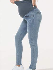 Women's Maternity Jeans Over Belly Skinny Stretchy Denim Pants Comfy Slim Pregnancy Pants - Màu xanh nhạt - Xem 3