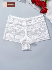 FOVTY 4件大码女式花卉蕾丝高腰性感内裤 - 彩色 - 查看 2