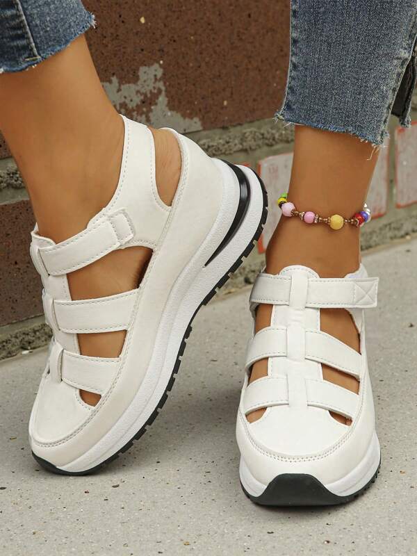 Sandalias deportivas de plataforma con cuña hueca de verano con altura elevada, de alta gama con diseño calado, transpirables y antideslizantes