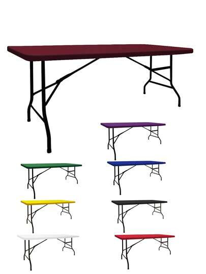 1 件或 2 件氨纶矩形桌布，酒红色，适合 4 英尺、5 英尺、6 英尺、8 英尺、10 英尺桌子，适用于野餐、户外露营、婚礼、派对