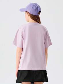 Balabala Children's Short Sleeve T-Shirt Boys/Girls 2025 New Summer Moisture-Wicking Quick-Dry Parent-Child Top - Pink Purple - View 3
