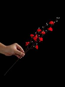 1/4/8pcs Artificial Flowers Red Plum Blossom 21.7'' Fake Wintersweet Long Stem Plastic Flowers Home Hotel Office Wedding Party Garden Decor