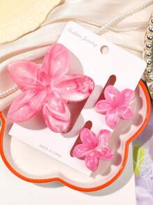 3pcs/Set Spring/Summer Pink Gradient Marble Flower Hair Claw, Boho Hair Clip For Bangs & Hair Styling, Suitable For Daily Wear, Casual Party, Commute, Vacation Hair Clips Hair Jaw Clip Hair Clamps Hair Clutch Hair Catcher Clip
