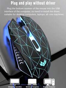 2.4g無線遊戲滑鼠,帶有炫酷背光,可充電適用於筆記本和桌上型電腦 - 黑色 - 查看 2