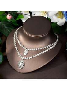 1 Set Vintage Katzenauge eleganter zweistufiger Halsketten-Anhänger, Ohrringe, Armband Schmuck Kleider Accessoires für Frauen, geeignet als Braut, Hochzeits, Jahrestags Geschenk, für Party und Abschlussball