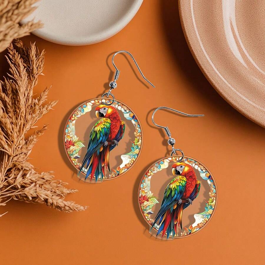 1 Pair Acrylic Earrings With Cute Parrot Design, Lovely & Charming Eardrops Gift