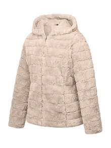 Chaqueta con capucha de piel sintética con bolsillos para mujer Risissida - La elección perfecta para otoño/invierno - Beis - Ver 7