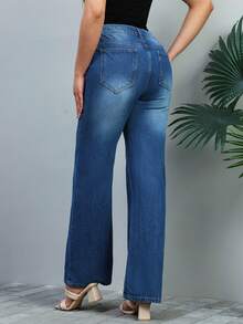 Calça jeans feminina lisa, minimalista, de corte reto, casual, para a primavera. - Lavagem Média - Ver 7
