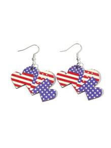 1Pair Wooden American Flag Color Drop Earrings Suitable For Women Girls USA Independence Day Accessories Jewelry