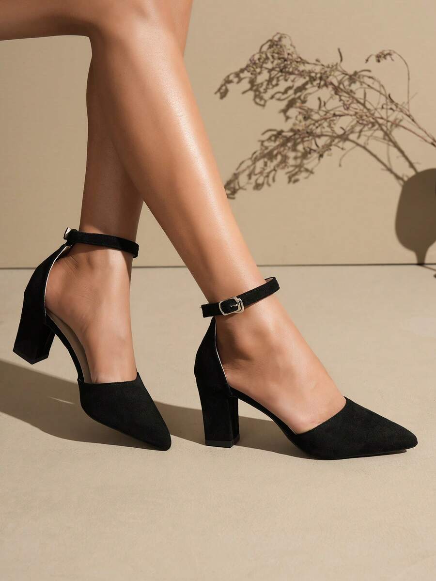 Zapatos de tacón altos elegantes y de moda para mujer, diseño con tacón expuesto, adecuados para el uso diario, zapatos de tacón alto de estilo minimalista para damas - Negro - Ver 1