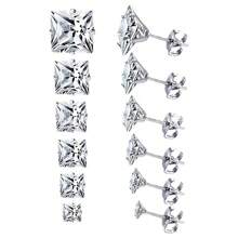 1 Pair 316 Stainless Steel Hypoallergenic Square Cubic Zirconia Stud Earrings, 18K Gold Plated Titanium Steel Zirconia Cartilage Clip Ear Cuffs, Minimalist Luxurious Rhinestone Earring Clips, Unisex Titanium Steel Sparkling Earrings, Perfect Holiday Gift