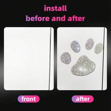 2pcs Cute Car Decals, Anti-Scratch Protective Film, Rhinestone Cat/Dog/Bear Paw Prints, Car Body Decoration, Paint Protection - 2 Diamond-encrusted Footprints - View 3