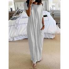 Women's Solid Color Batwing Sleeve Lounge Dress, Casual Elegant Comfy Short Sleeve Baggy Nightdress Daily Wear, Ladies Sleepwear All Seasons, Womenswear, Night Gown Women Loungewear Comfort - Grey - View 2