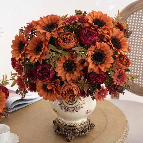 1/2/4PCS Artificial Sunflowers And Peonies Bouquet - Realistic Fabric Flowers For Bridal Wedding, Indoor/Outdoor Decor, And Holiday Celebrations - Suitable For Christmas, Easter, Halloween, Thanksgiving, And - Perfect For Fall DecorationsBride Holding Flowers, DIY Garden Craft Art Decor, Wedding Table Decorations Home Decor Halloween Decor Room Decor