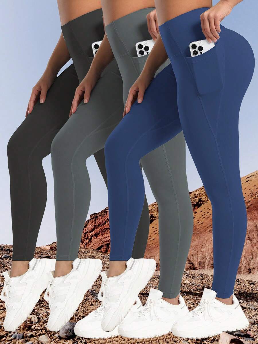 3件套女士户外运动口袋紧身裤