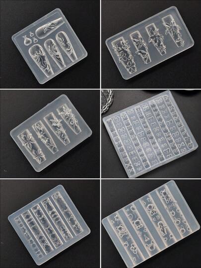 Molde de silicona 3D - Collar de cadena de perlas, línea, lazo de dibujos animados, talla de flor, falda, diseño de alas, esencial para técnicos de uñas, suministros de uñas, herramientas de uñas, arte de uñas, de vuelta a la escuela, uñas, herramientas de uñas para uñas postizas