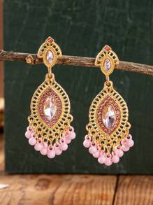 1 par de brincos estilo vintage com strass e pérolas, acessórios festivos para mulheres