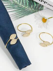 4-12pcs Simple Rhinestone Leaf Napkin Rings For Thanksgiving, Christmas, Party Decor, Dining Table, Daily Gathering, Loose Napkin Holders