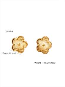 1pc/Set Elegant Minimalist Versatile 18K Gold Plated Stainless Steel Clover Necklace, Bracelet, Earrings & Ring Jewelry Set, Suitable For Women Everyday & Party Wear