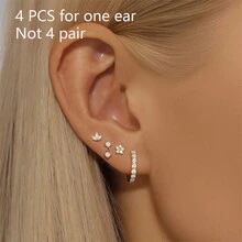 4 st 18K guldpläterade örhängen set för kvinnor rostfritt stål och koppar små kristaller zirkonia hänge brosk örhängen piercingsmycken alla hjärtans dag, mamma, mor, mors dag, present - 4 st örhängen set - Visa 1