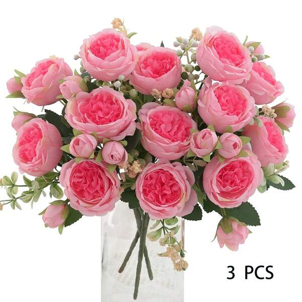 1/3/5 Pcs Peony Artificial Flowers, Reusable Faux Peony Bouquets- Home Room Decor, Flower Arrangements Artificial Centerpiece, Outdoor Garden Yard Decor, Wedding Birthday Bridal Shower Decor-NO VASE