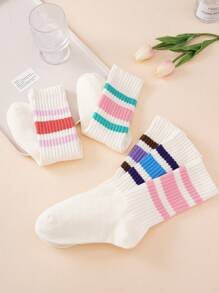 1 par/5 pares de calcetines a rayas de color de dopamina, para uso doméstico, fitness, transpirables y que absorben la humedad, calcetines largos de tubo para mujeres, aptos para todas las estaciones
