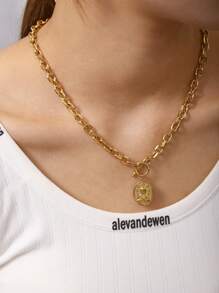 TONSI 1 pièce Collier pendentif en acier inoxydable plaqué or 18 carats personnalisé Y2K avec portrait géométrique exagéré, convient pour la remise des diplômes, la fête de plage, les rassemblements, bijoux pour femmes