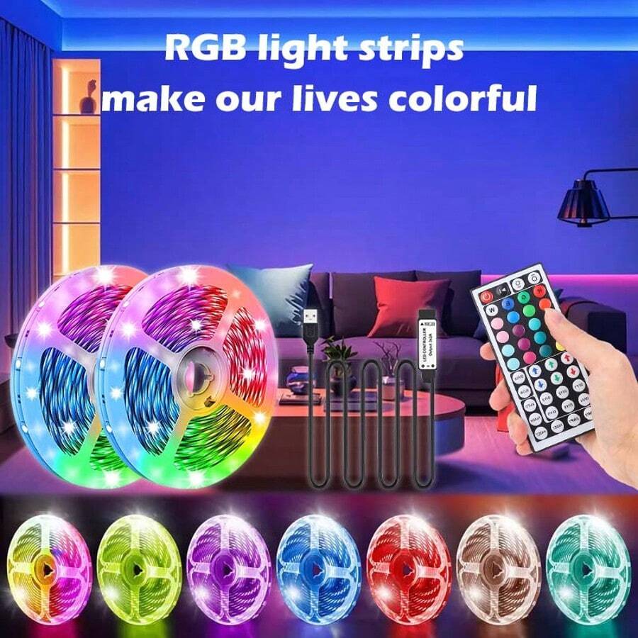 100~1500cm RGB LED Lichtstreifen, USB betrieben, mit 44-Tasten Fernbedienung - geeignet für Schlafzimmer, TV, Küche, Bar, Spielzimmer, Feiertags-Party Dekoration