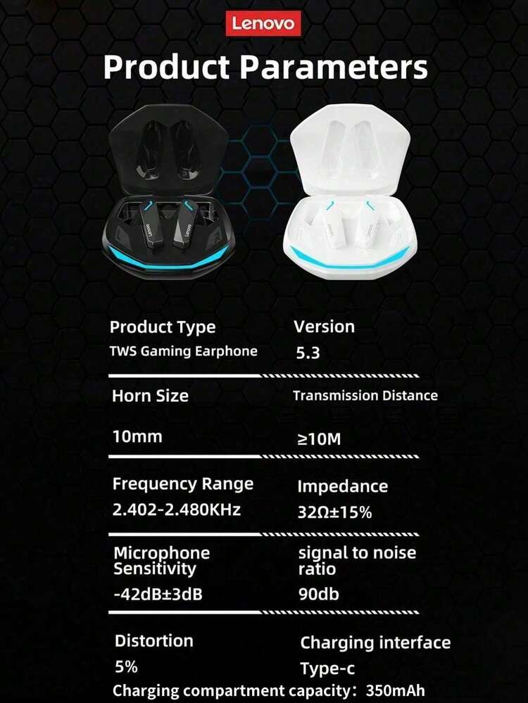 Lenovo GM2PRO Bluetooth Headphones, Half In-Ear Style, Esports Gaming Mode With Low Latency, Suitable For Sports & Running, High-Quality Audio & Microphone, Wireless Earbuds Compatible With Phones, Tablets, Laptops - Black - View 10