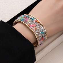 1pc Stainless Steel 18K Colored Crystal Bangle Bracelet For Women, Fashionable European & American Style Suitable For Party, Date, Office Wear