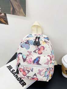 Cute And Playful Butterfly Printed Backpack For Girls - Preppy Style With Adjustable Strap - White Polyester Lining - Hand Wash Or Professional Dry Clean, School Backpack - Multicolor - View 2