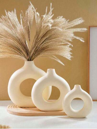 1pc Plastic Round Vase, Artificial Dried Flower Art Large Garden Planter, Wedding Dining Table, Office, Dorm, Room