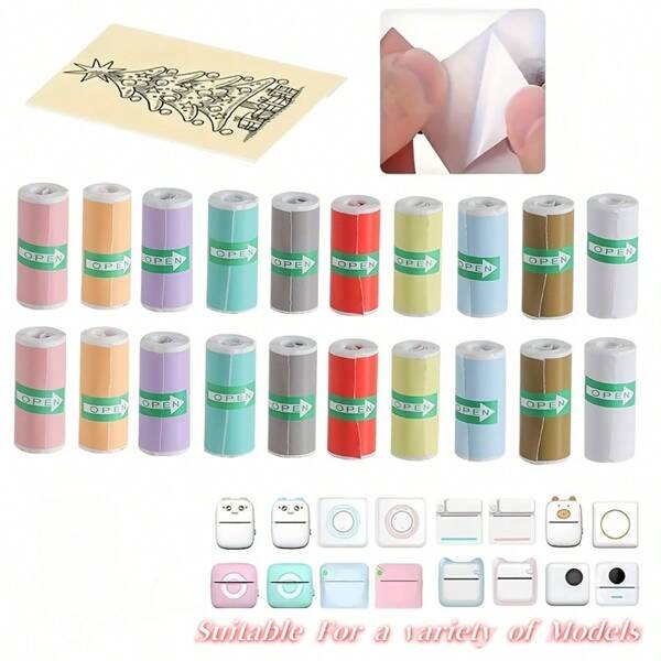 10/20 rouleaux de papier thermique auto-adhésif blanc et coloré - recharges en vrac pour imprimantes de poche/mini, étiquettes/photos/notes, sans résidu