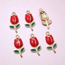 20pcs 21x10mm Enamel Rose Flower Charms Pendant Alloy Metal Cute Flowers DIY Jewelry Making Accessories For Necklace Earrings