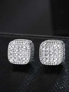 2pcs Luxury Square Stud Earrings, Unisex Hip Hop Cubic Zirconia Earrings, Gold Plated, Party/Birthday/Valentine's Day Jewelry Gift For Boyfriend, Husband, Couples - Earrings - View 9