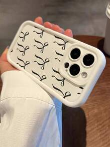 Bow-Knot Bowknot Concave Black Painted Phone Case, Compatible With IPhone 16/15/XR/16 Pro Max/7p 8p/P12 Pro Max/P13 Pro Max/P14 Pro Max/P13/P14/P11/P12/P14, XS/S/XS Max/7 8 GES2, Cute & Fashionable Thick Protective Cover Waterproof Shockproof Anti-Fall Scratch Resistant