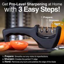 KITCHELLENCE Smart Sharp Knife Sharpener - Professional 3 Stage Manual Sharpener For Sharpening Kitchen Knives - Ceramic Stone, Tungsten Carbide Plates, Diamond Rods. Ergonomic Design, Black/Chrome Finish - màu đen - Xem 6
